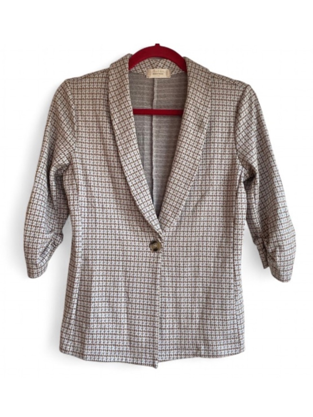 Altar'd State Houndstooth Plaid Stretch Knit 3/4 Sleeve Blazer Size XS